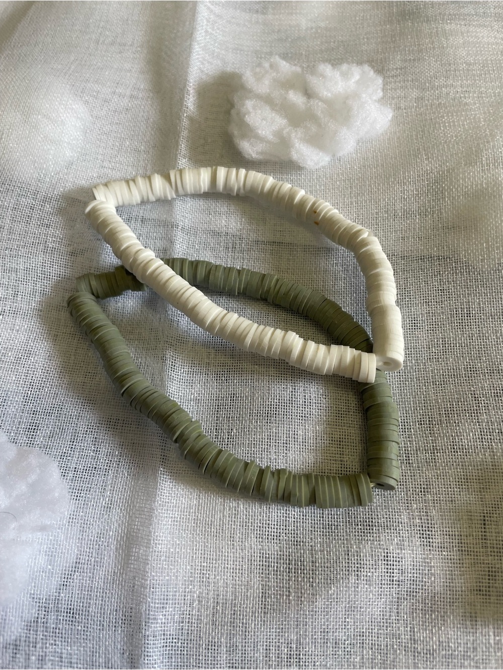 Sage Green + White Disc Bead Stretch Bracelets